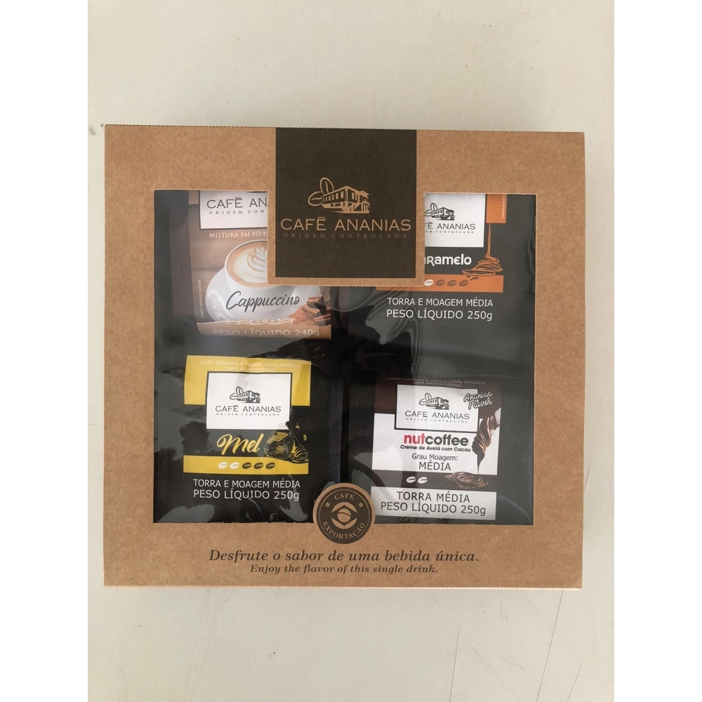 Kit estojo Kraft - Mistura de Capuccino - Café aromatizado caramelo - Café aromatizado NutCoffee - Café aromatizado mel