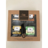 Kit estojo Kraft - Café aromatizado caramelo - Café aromatizado capuccino - Café aromatizado chocomenta - Café aromatizado mel